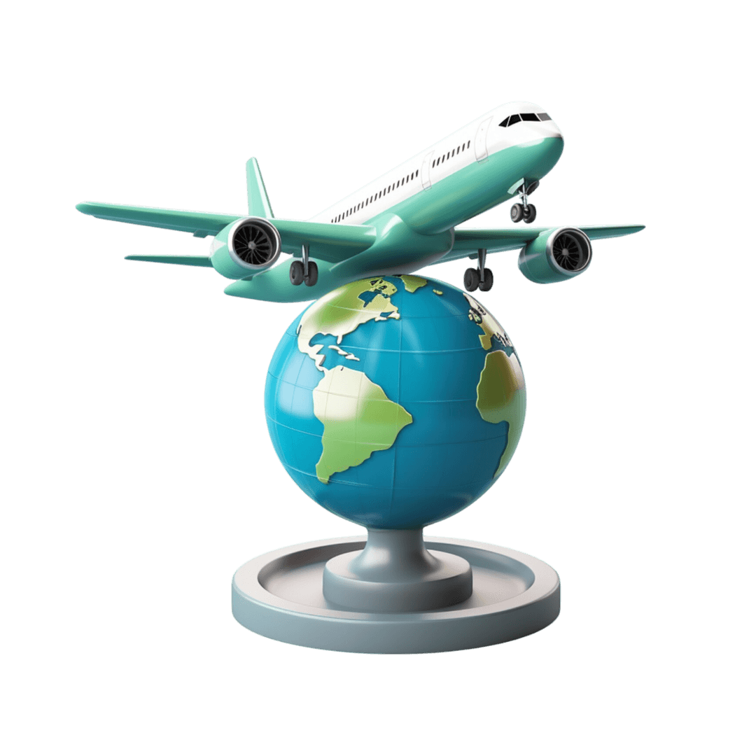 Airplane flying over a globe